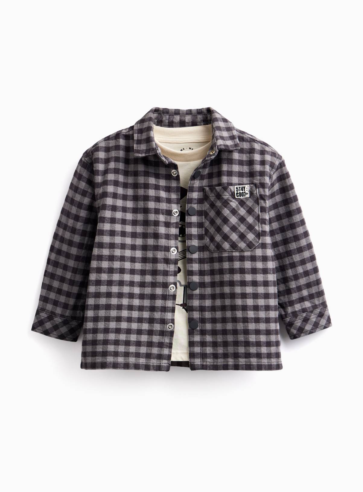 Grey Gingham Overshirt & Bear T-Shirt Set 7-8 years - Image 1